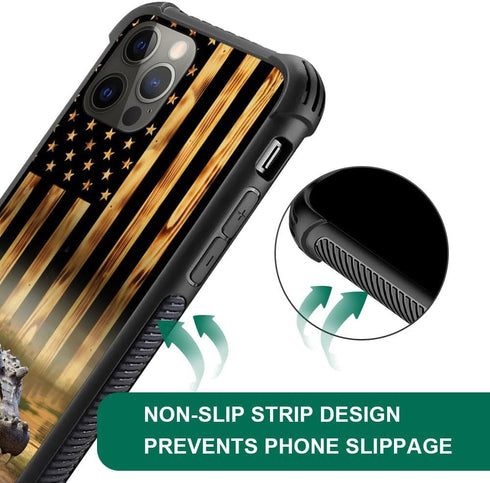 TnXee Case Compatible with iPhone 12 Pro Max Case, Wood Grain American Flag Alligator Pattern Design case for iPhone 12 Pro Max Cases for Mans Wom...