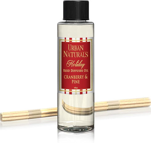 Urban Naturals Holiday Cranberry & Pine Scented Oil Reed Diffuser Refill | Cranberry, Holly Berries and Frosted Fir Needles | Includes a Free Set ...