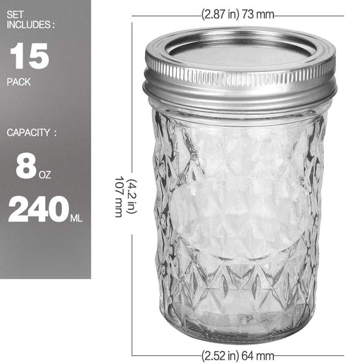 VERONES Mason Jars 8 OZ, 8 OZ Canning Jars Jelly Jars With Regular Lids, Ideal for Jam, Honey, Wedding Favors, Shower Favors, 15 PACK...
