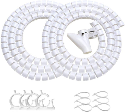 White Cable Management Sleeve Tubes, Power Cord Organizer Protectors for Pets, 2 PCS VIWIEU Cable Bundler with Electrical Cable Clips and Zip Ties...