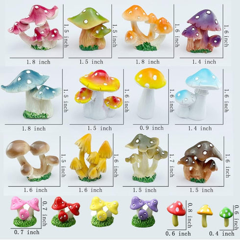 26 Pcs 1.5 to 1.8 Inch Resin Mushroom,Cute Mushrooms Fairy Garden Mushrooms Ornaments for Outdoor Decoration,Home Décor,Cake Decoration,DIY Bonsai...