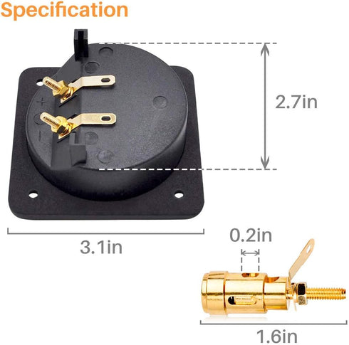 Kalevel 2pcs Speaker Box Terminal Cup Square 3.1in Push Spring Double Binding Post Connector Box with Screws for DIY Home Car Stereo...