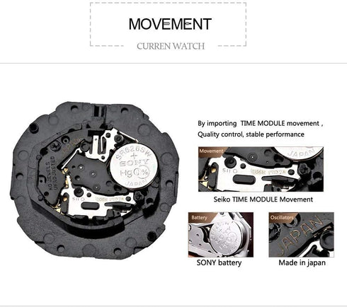 CURREN Men's Watches Classic Black/Silver Steel Band Quartz Analog Wrist Watch with Date for Man...