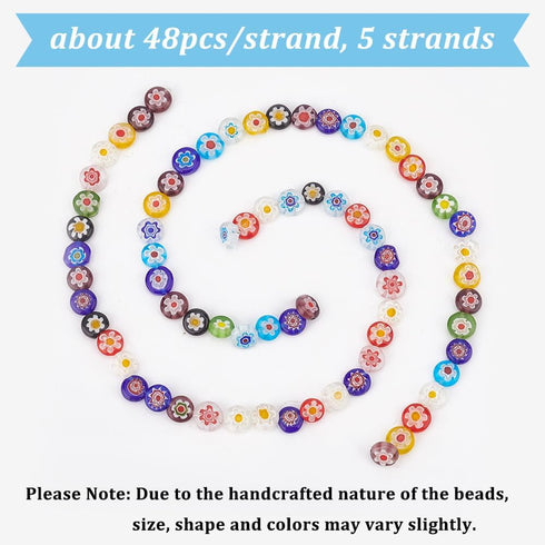 PH PandaHall 260Pcs 8mm Assorted Lampwork Beads Millefiori Lampwork Glass Beads Loose Bead Flat Round Spacer Bead for Necklace Earrings Jewelry Ma...