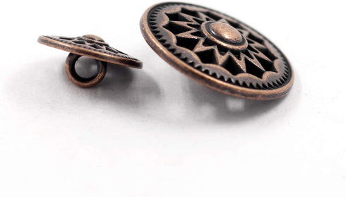 Bezelry Antique Copper Sun Metal Shank Blazer Button Set. 6 Pcs of 23mm, 8 Pcs of 15mm...
