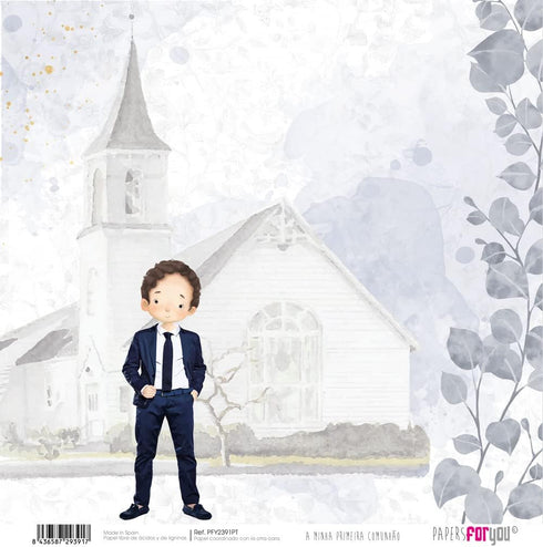 Papers For You - Scrapbooking Paper Kit in Portuguese | "A Day of Illusion Brown Haired Boy" Collection | Includes 12 Double Sided Papers with Var...