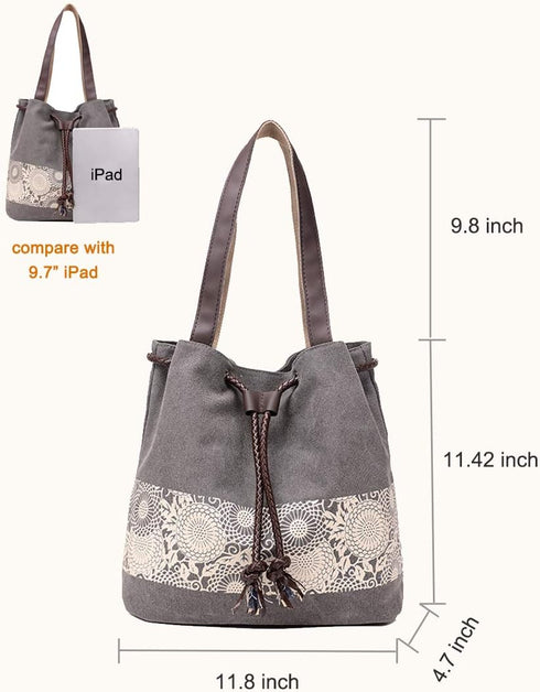 Women Printing Canvas Shoulder Bag Casual Hand Bags Purse Retro Tote Bags...