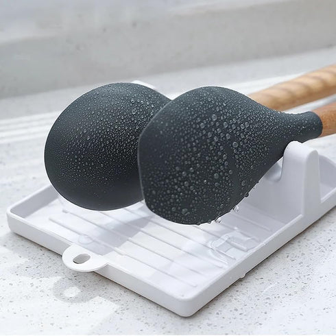 Utensil Rest with Drip Pad, BPA-Free Heat-Resistant Holder for Spoons, Ladles, Forks, and Tongs (Gray)...