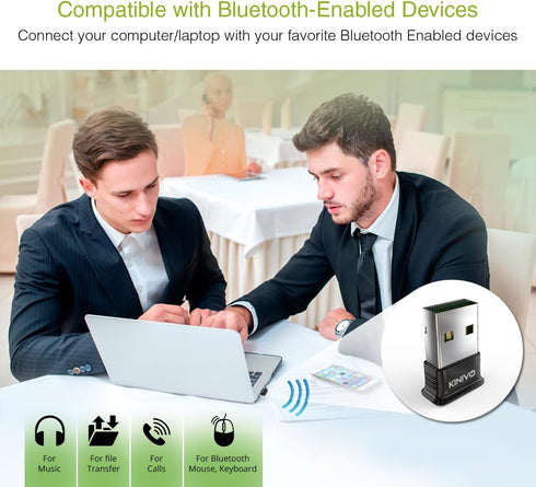 Kinivo USB Bluetooth Adapter for PC BTD400 (Bluetooth 4.0 Dongle Receiver, Low Energy) - Compatible with Windows 11/10/8.1/8, Raspberry Pi, Linux,...