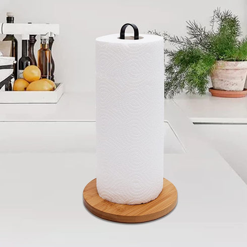 Wood Paper Towel Holder, Black Paper Towel Holder Countertop, Kitchen Towel Holder Free-Standing with Non-Slip Wooden Base...