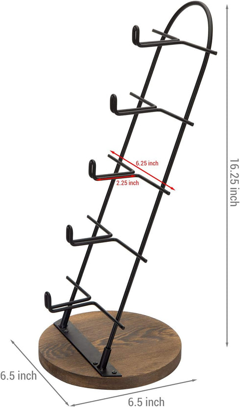 MyGift 5 Tier Black Metal Sunglasses Display Stand Rack Jewelry Organizer Holder for Sunglasses, Eyewear, Glasses with Round Burnt Wood Base...