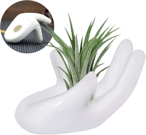 6 Pack Ceramic Air Plant Stand Holder, Hand Shape Tillandsia Airplant Container Pot Tabletop Plant Display Hand Racks for Home Office Decoration S...