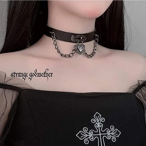 Olbye Lock Heart Choker Necklace Short Black Leather Necklace Punk PU Collar Necklaces Cosplay Necklace Link Chain Gothic Necklace Jewelry for Wom...