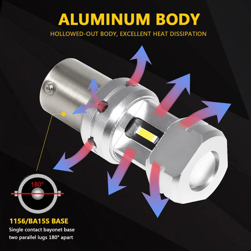 PHINLION 3600 Lumens 1156 LED Reverse Bulbs Super Bright P21W BA15S 3497 7506 1141 LED Replacement with Projector for Car Truck RV Lawn Mower Trac...