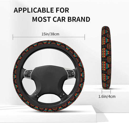 Native American Steering Wheel Cover, Red Auto Steering Wheel Protector Universal Car Accessories Neoprene Interior Decor Protection 15 Inch Fit U...