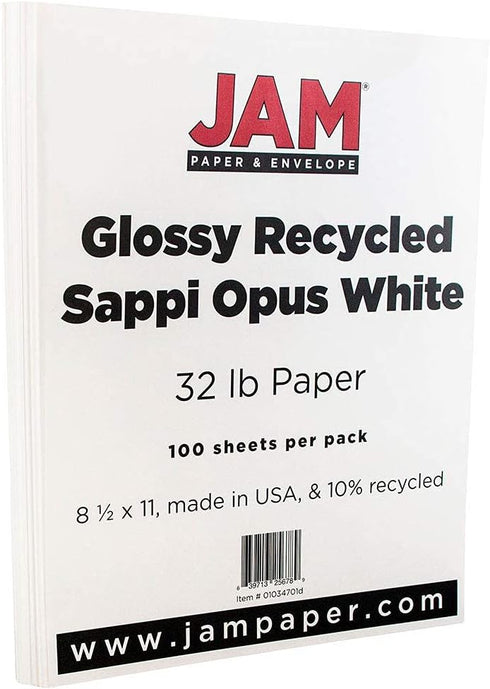 JAM Paper 8 1/2 x 11 Glossy Paper - 32 lb 2-Sided White - 100/Pack...