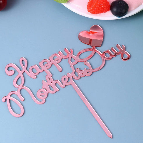10pcs Happy Mothers Day Cake Toppers Acrylic Cake Picks for Mothers Day Birthday Cake Decoration - Rose Gold...