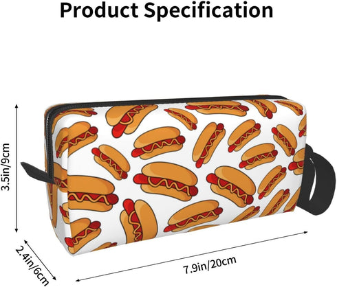 Fun Hot Dog Food Pattern Makeup Bag Organizer Small Cosmetic Bags Portable Travel Toiletry Bag With Handle Simple Accessories Storage Zipper Pouch...