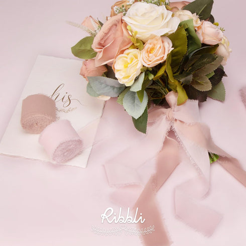 Ribbli Pale Blush Pink Chiffon Ribbon 1-1/2 inch x 20 Yard Handmade Fringe Chiffon Silk Ribbon, Pale Blush Ribbon for Wrapping, Wedding Invitation...