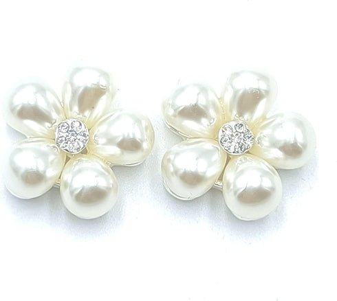 10pcs White Flat Back Pearl Flower Rhinestone Buttons Bulk for DIY Craft Jewelry Charms Wedding Embellishments Clothes Accessory 22x21mm...