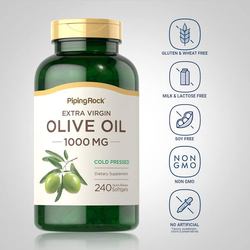Piping Rock Olive Oil Softgels 1000mg | 240 Count | Extra Virgin Olive Oil | Cold Pressed Supplement | Gluten Free, Non-GMO...
