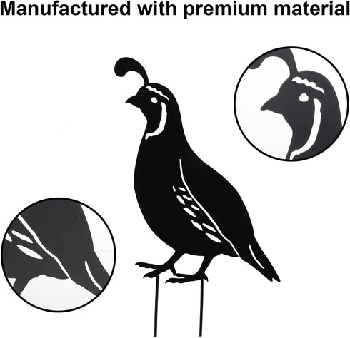 COHEALI 4Pcs Iron Cast Animal Stake Statue Rustic Quail Silhouette Quail Family Yard Black Metal Quail Art Garden Birds Silhouette Statue Lawn Bac...