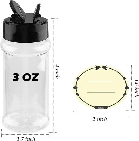 TUZAZO 3 oz Plastic Spice Jars with Shaker Lids and Labels, 14 Pcs Clear Empty Spice Bottles Seasoning Containers for Spice, Herbs and Seasoning P...