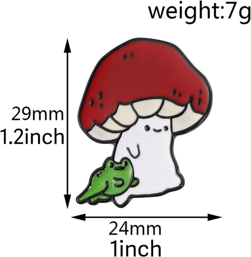 Lovely Mushroom and Frog Enamel Brooch Pin - Charming Lapel Pins Jewelry...