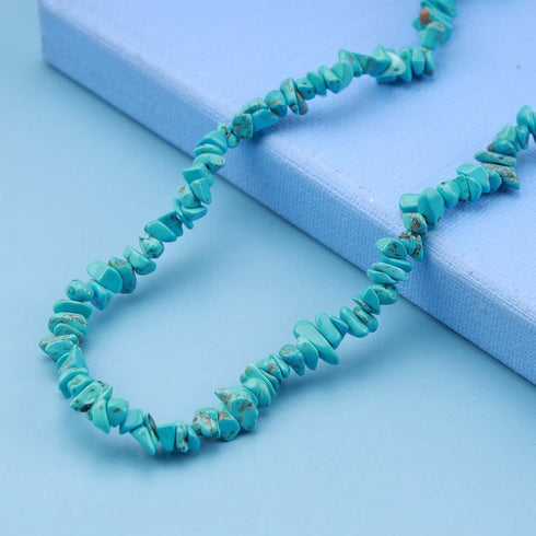 Boho Turquoise Bead Choker Necklace Short Irregular Turquoise Necklace Blue Gemstone Beaded Necklace Natural Stone Necklace Chain Jewelry for Wome...