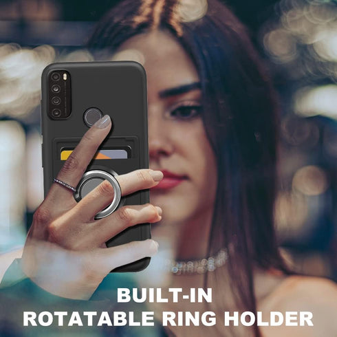 for TCL 30 XL T701DL Phone Case with Tempered Glass Screen Protector, Card Holder with Ring stand case for TCL 30 XL T701DL Cover - Black...