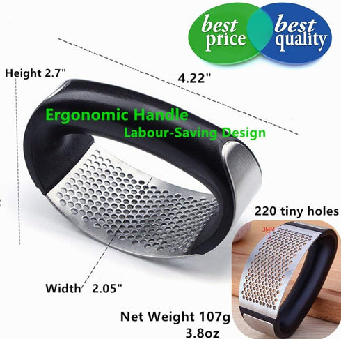 Garlic Press Rocker Stainless Steel, 3-in-1 Garlic Mincer+ Garlic Peeler Silicone+ Brush, Garlic Pounding Tool Mincer Masher Clove Mincing Crusher...