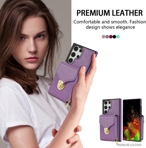 Compatible with Samsung Galaxy S21 Ultra 5G Wallet Case Crossbody Strap Leather Zipper Credit Card Holder Clasp Stand Cell Accessories Phone Cover...