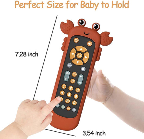Baby TV Remote Control Toy with Cute Crab Soft Silicone Cover Teething Toy, Realistic Baby Musical Remote Control Toy with Light ? Sound, Educatio...