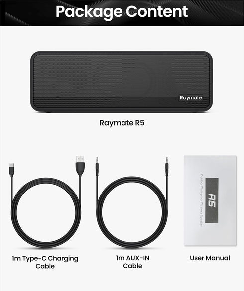 Raymate Bluetooth Speakers, 20W IPX7 Waterproof Speaker Wireless Bluetooth-V5.0, HiFi Stereo Sound, 1000mins Playtime, Portable Speaker for Home, ...