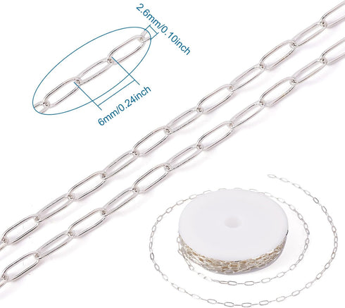 Craftdady 16.4 Feet Silver Paperclip Link Chain Brass Soldered Oval Cable Cross Chain 6x2.6mm with Spool for Jewelry Pendant Necklace Bracelet Mak...