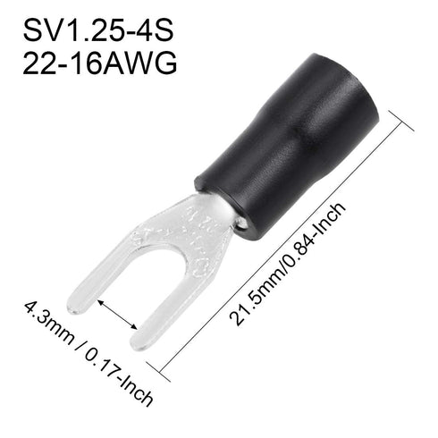 uxcell 50Pcs SV1.25-4S Insulated Fork Spade U-Type Wire Connector Electrical Crimp Terminal 22-16AWG Black...