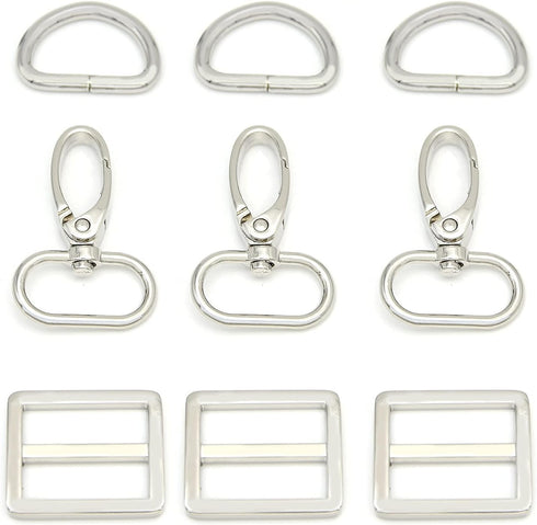 15Pcs Metal Swivel Snaps Hooks with D Rings and Tri-Glides Slide Buckles for Key Lanyard Purse Bag Straps Dog Collars DIY Sewing Hardware Craft (1...