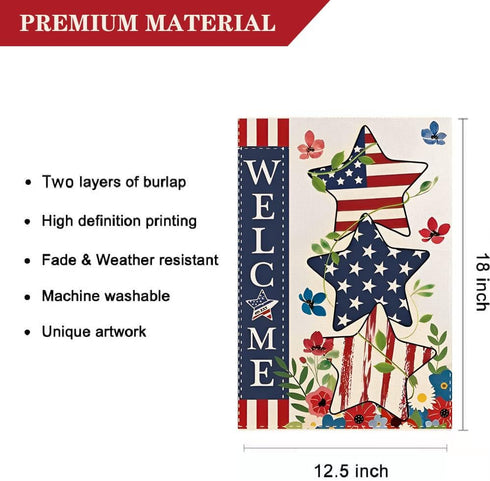 4th of July Patriotic Welcome Garden Flag 12.5 x 18 Inch Independence Day Memorial USA Flag Double Sided Burlap Flag for Anniversary Decor...