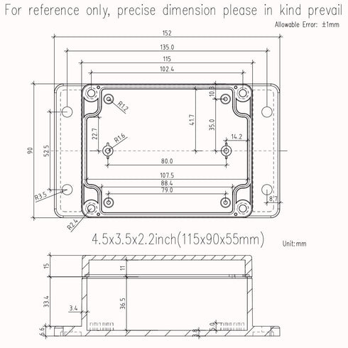 Zulkit Junction Box ABS Plastic Dustproof Waterproof IP65 Universal Electrical Boxes Project Enclosure with Fixed Ear Black 4.5 x 3.5 x 2.2 Inch (...
