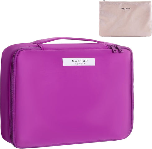 Queboom Travel Makeup Bag Cosmetic Bag Makeup Bag Toiletry bag for women and girls (Deep purple)...