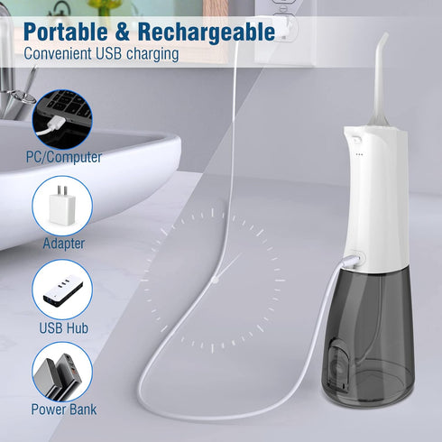 Water Dental Flosser Cordless for Teeth - QFBUDR 5 Modes Dental Oral Irrigator, Portable Rechargeable IPX7 Waterproof Water Teeth Cleaner Picks fo...