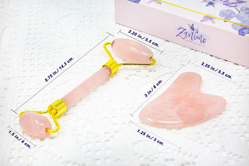 Jade Face Roller and Gua Sha Set, Facial Beauty Roller and Face Massager, Rose Quartz Skincare Tools, Anti Aging, Reduce Wrinkles and Relieve Musc...