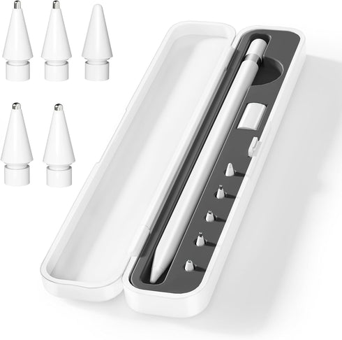 Storage Box with Lid and 5 Pack Pencil Tips for Apple Pencil 1st Generation and Apple Pencil 2nd Generation,Pen Protective Carrying Case for Apple...