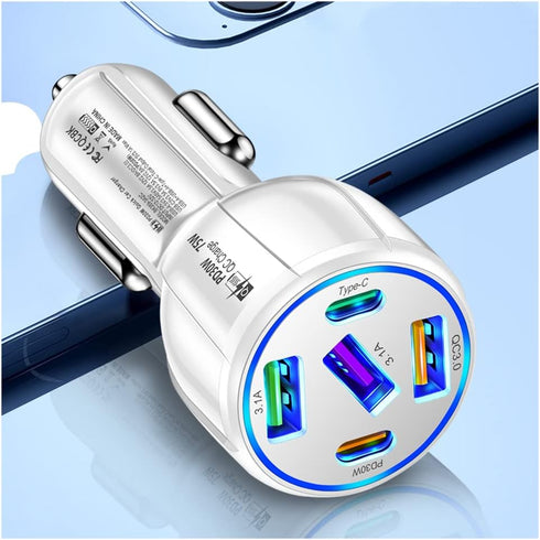 5-Port USB Car Charger,75W Type C Car Charger Fast Charge, Car Accessories Cigarette Lighter USB Charger Compatible with iPhone 14/13/12/Mini/Pro/...