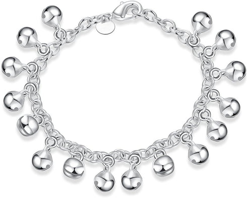 Metmejiao Charming Fashion 925 Sterling Silver Plated Bracelet Jingle Bells Bead Charm Bracelet Lady Jewelry...