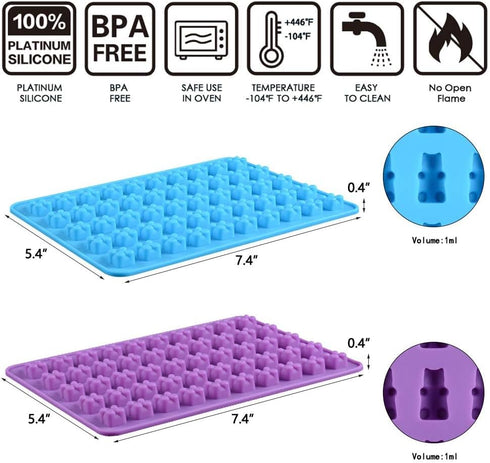 Gummy Molds Bear Candy Silicone - Mini Size Chocolate Gummy Molds with 2 Droppers Nonstick Food Grade Silicone Pack of 4...