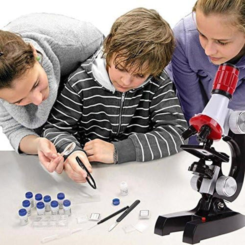 Kid Microscope Science Kits, 100X 400X 1200X Trinocular Magnification Beginner Toy Home School Educational Biological Hand Held Camera Compound Sc...