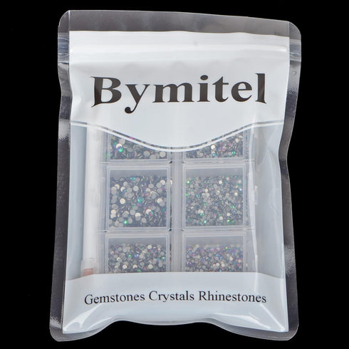 Bymitel 7200 Pieces 6 Mixed Sizes Glue Fix on Glass Rhinestones Round Crystal Gems Flatback for DIY Jewelry Making with one Picking Pen(6-Sizes 72...