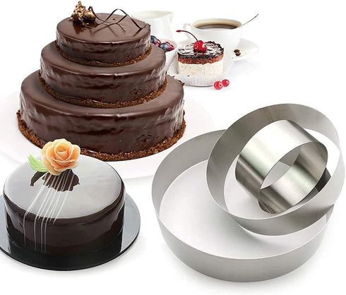 3 Tier Round Multilayer Anniversary Birthday Cake Baking Pans,Stainless Steel 3 Big Sizes Rings Round Molding Mousse Cake Rings(Round-shape,4 Inch...