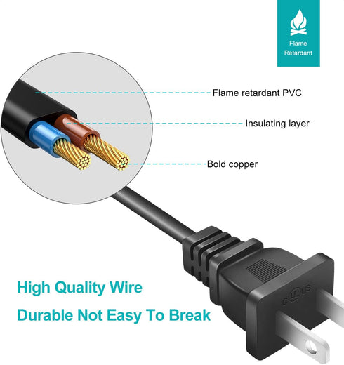 2 Prong AC Power Cord Charger Cable Fit for ONN. 100008736,JBL PartyBox 100 200 300 310 710 1000 On-The-Go Wireless Bluetooth Speaker Audio System...